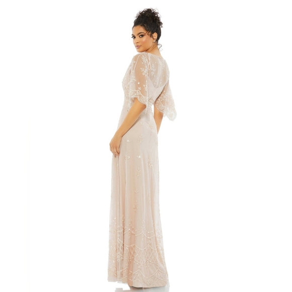 Mac duggal Home /V NECK FLUTTER SLEEVE EMBELLISHED MESH GOWN - Picture 2 of 6